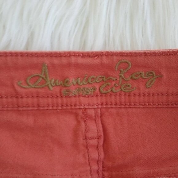 American Rag Distressed Burnt Orange Denim Shorts - Picture 5 of 13